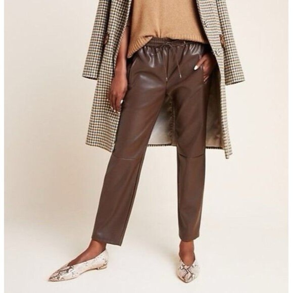 Anthropologie Pants - Anthropologie Ankle Pants Brown Faux Leather Drawstring Pockets Women's XS
